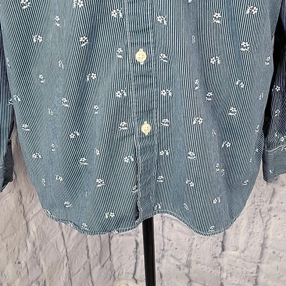 J CREW Slim Blue and White Striped Floral Men's‎ Shirt Medium